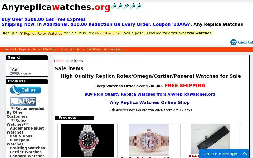 Screenshot of anyreplicawatches.org