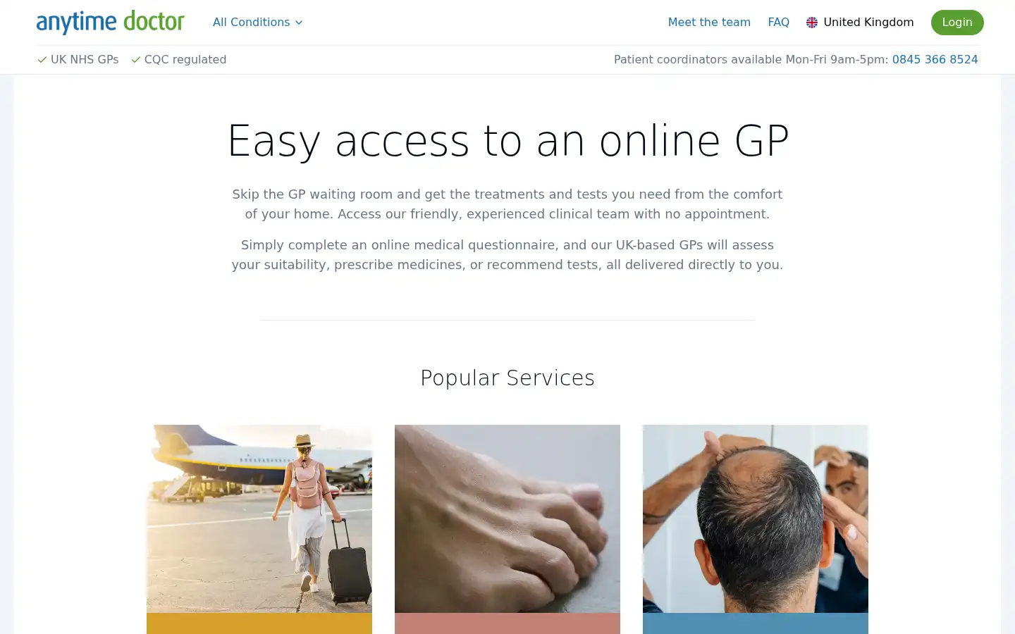 Screenshot of anytimedoctor.co.uk