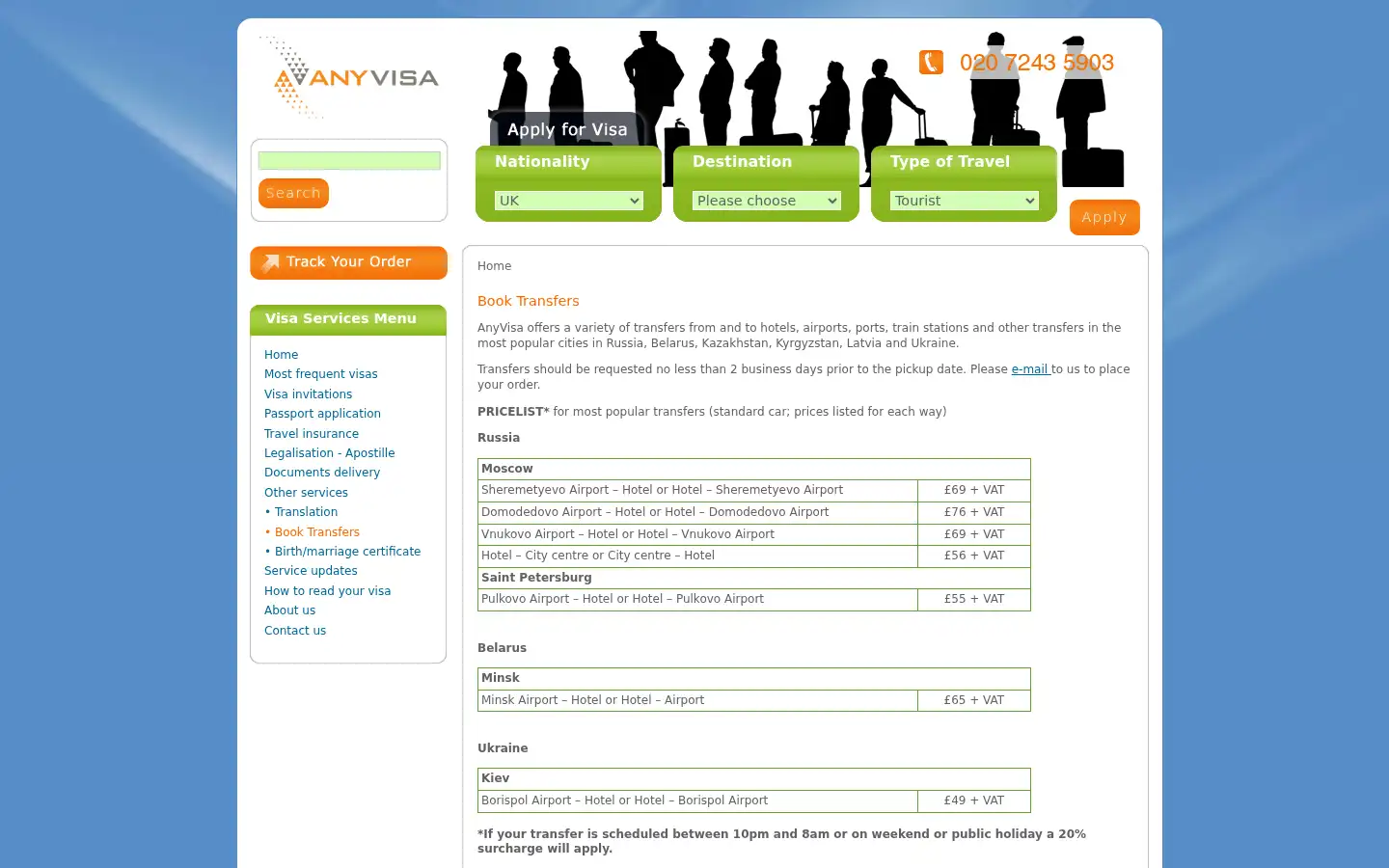 Screenshot of anyvisa.co.uk