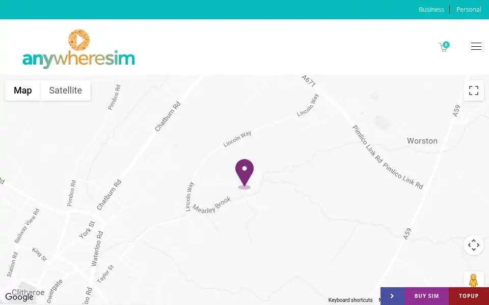Screenshot of anywheresim.com