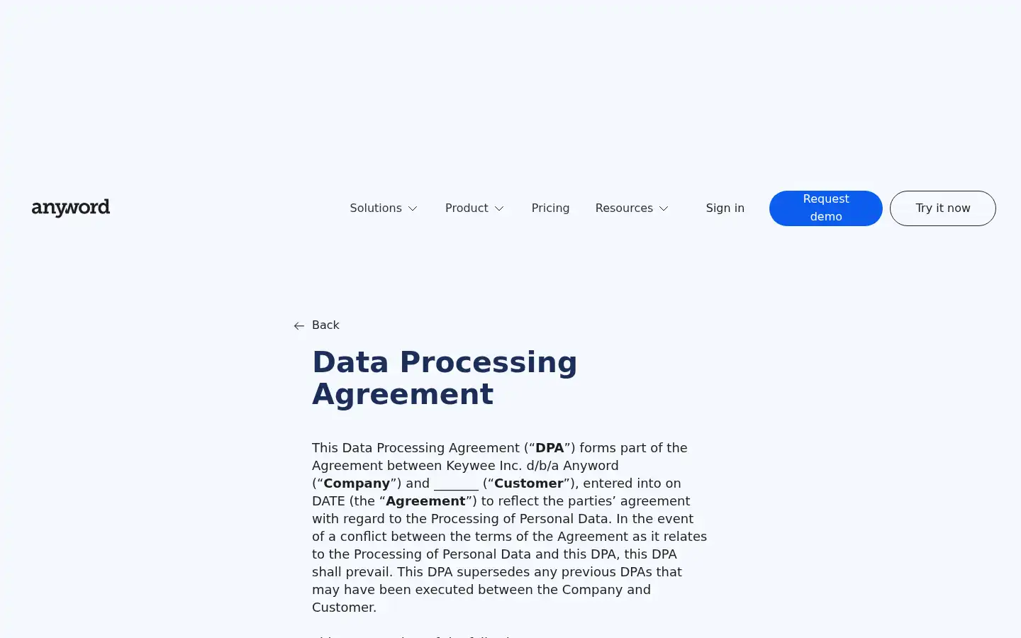 Screenshot of anyword.com