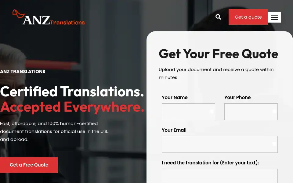 Screenshot of anz-translation.com