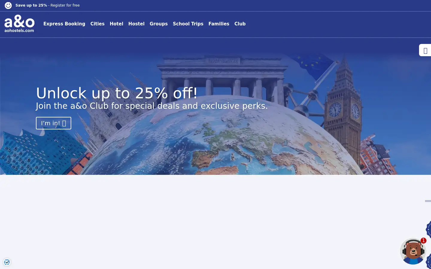 Screenshot of aohostels.com