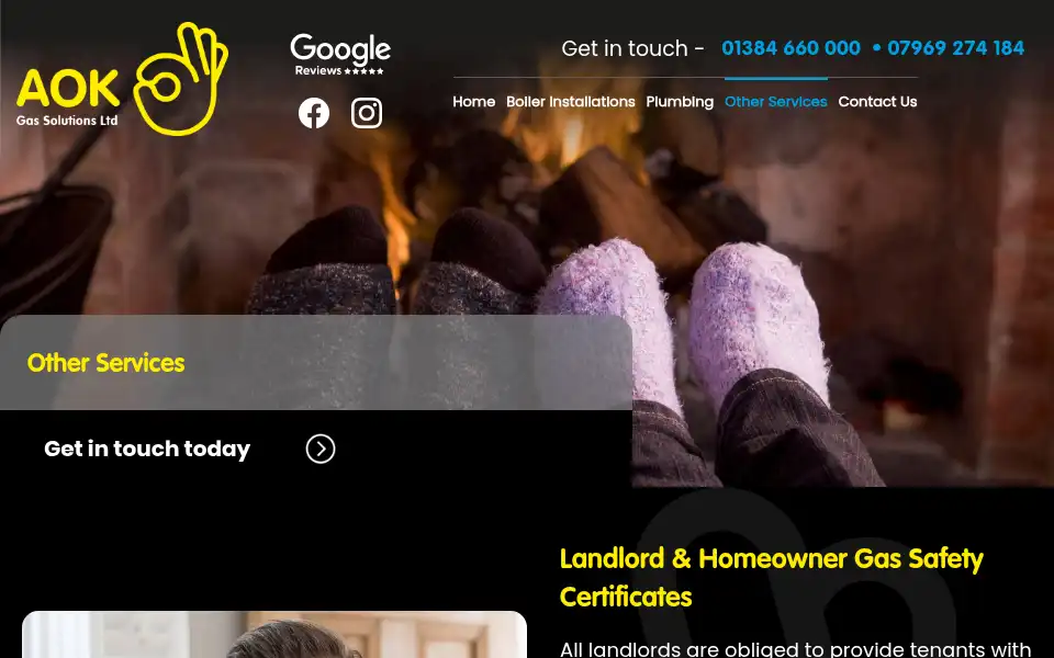 Screenshot of aokgassolutions.co.uk
