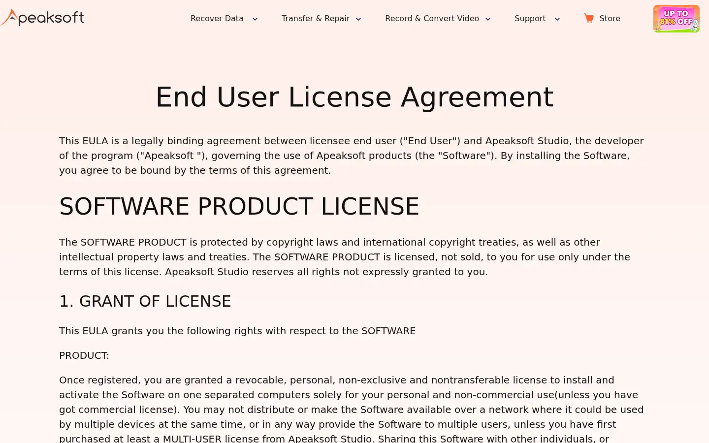 Screenshot of apeaksoft.com