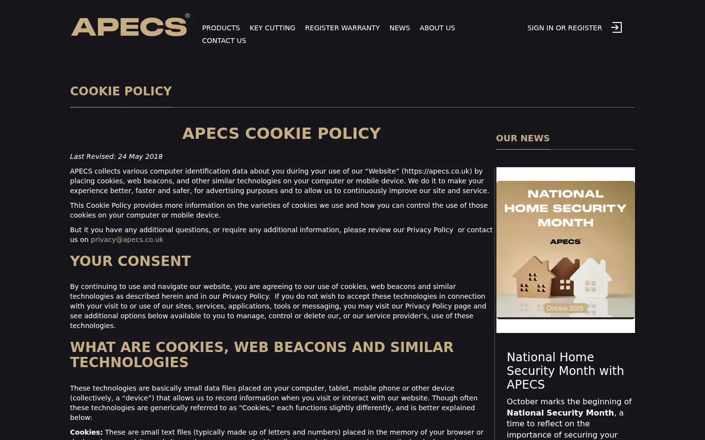 Screenshot of apecs.co.uk