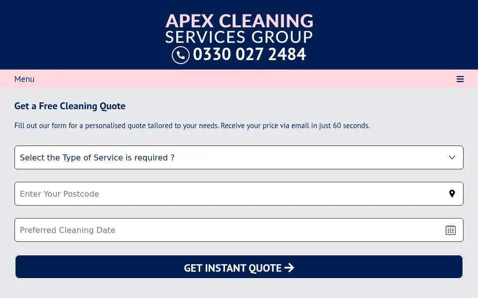 Screenshot of apex-cleaners.co.uk