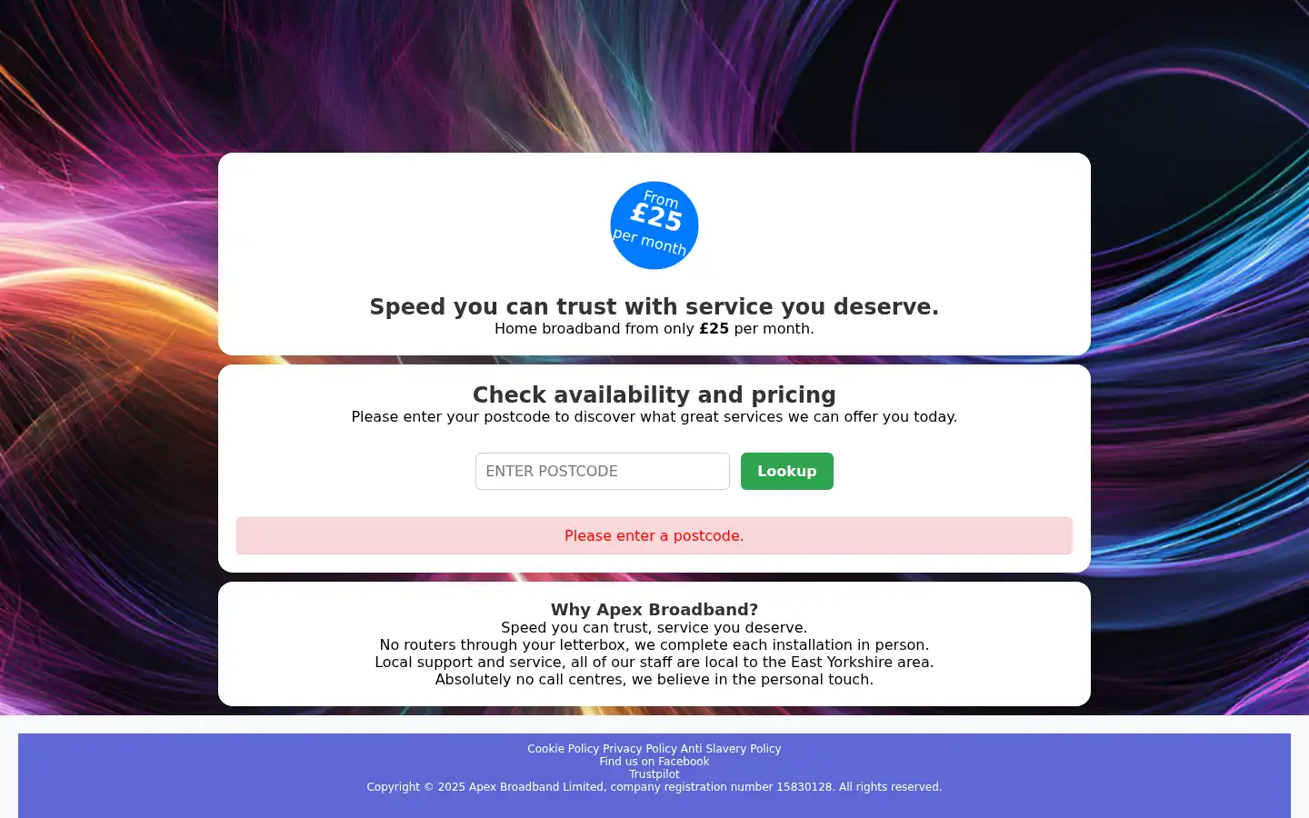 Screenshot of apexbroadband.co.uk