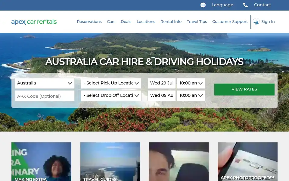 Screenshot of apexrentacar.com.au