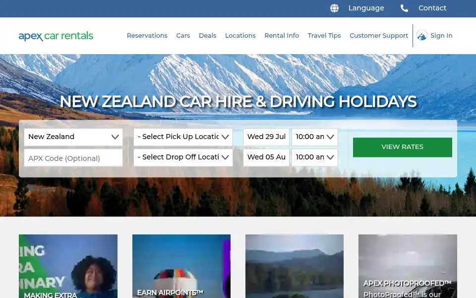 Screenshot of apexrentals.co.nz