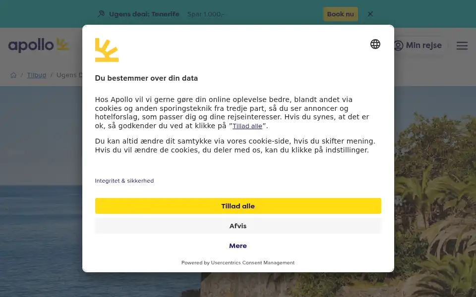 Screenshot of apollorejser.dk