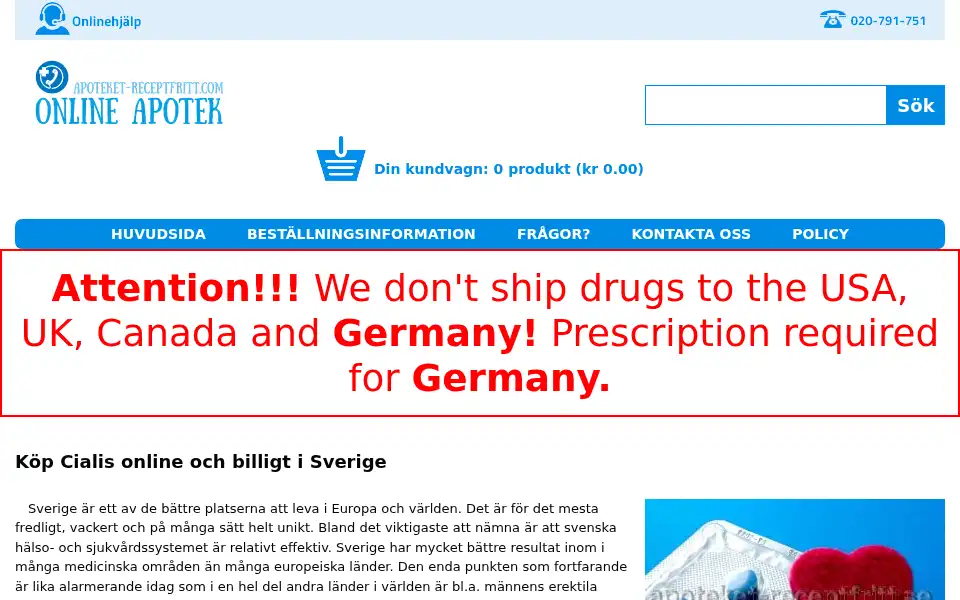 Screenshot of apoteket-receptfritt.se