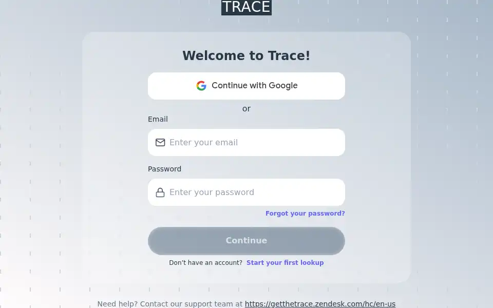 Screenshot of app.getthetrace.com
