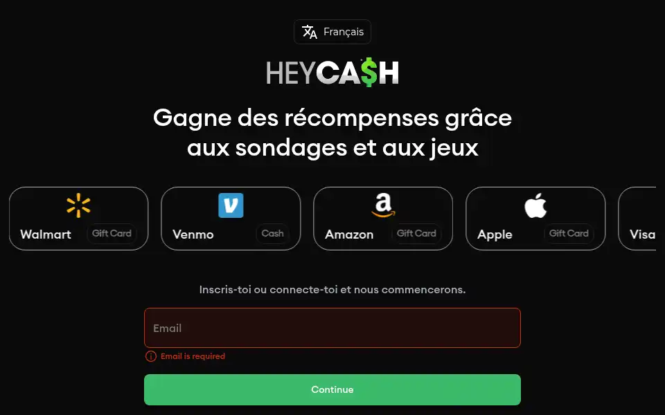 Screenshot of app.heycash.com