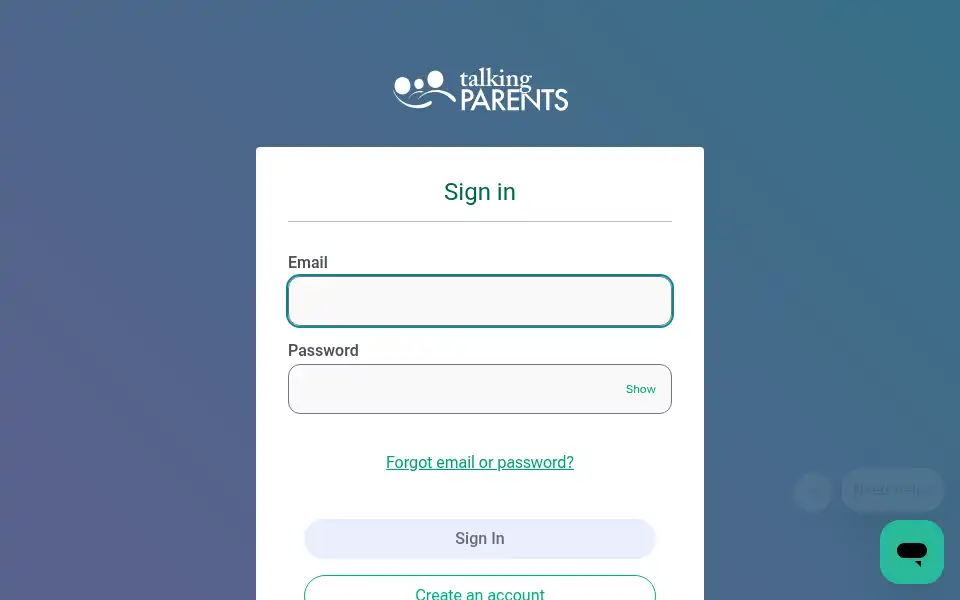 Screenshot of app.talkingparents.com