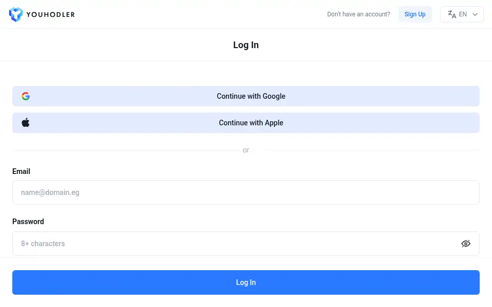Screenshot of app.youhodler.com