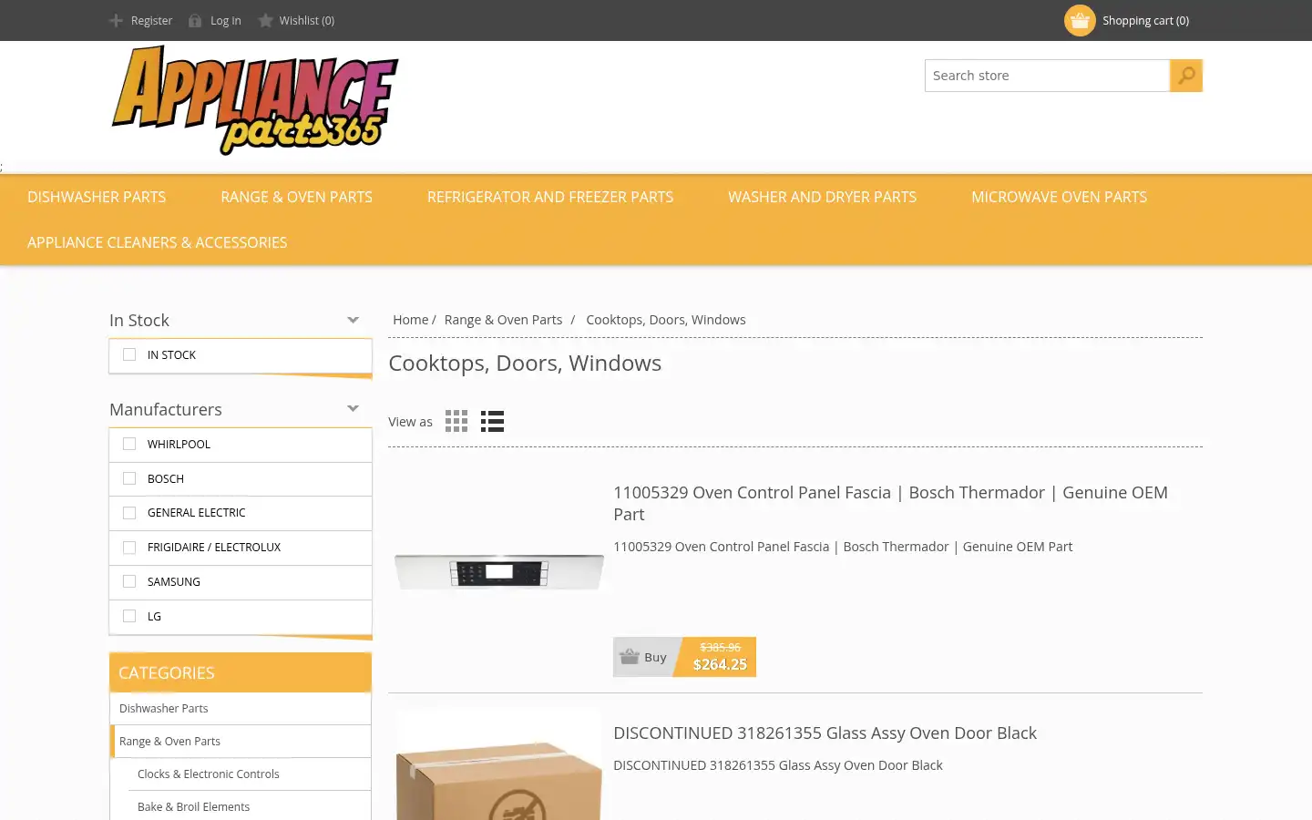 Screenshot of applianceparts365.com