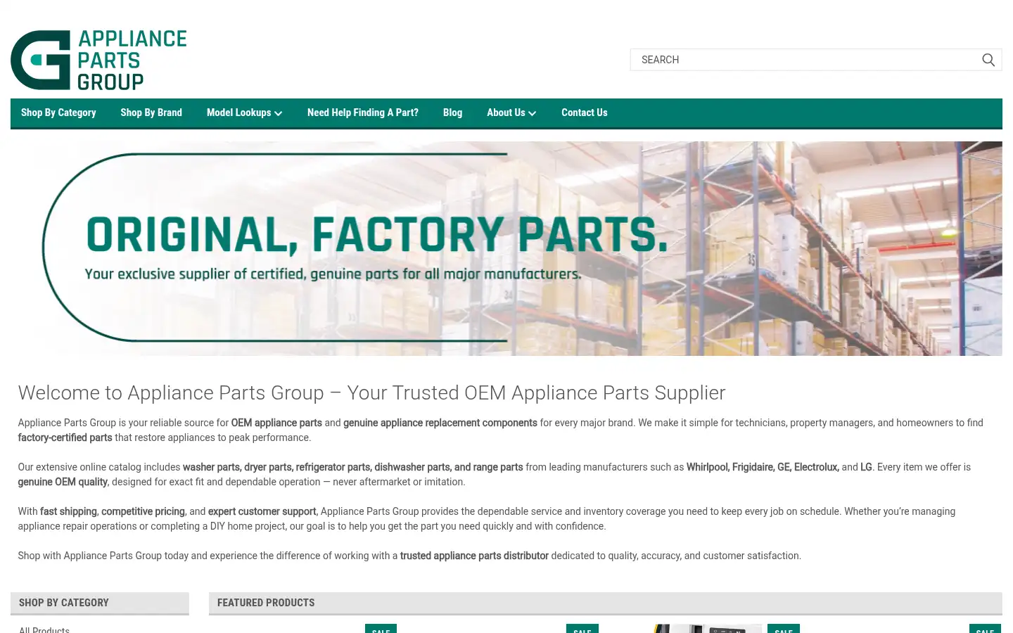 Screenshot of appliancepartsgroup.com