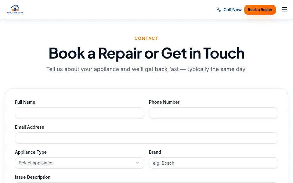 Screenshot of appliancetofix.co.uk