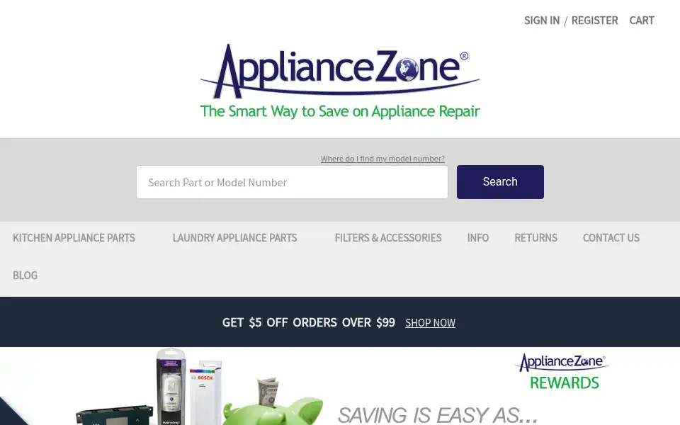 Screenshot of appliancezone.com