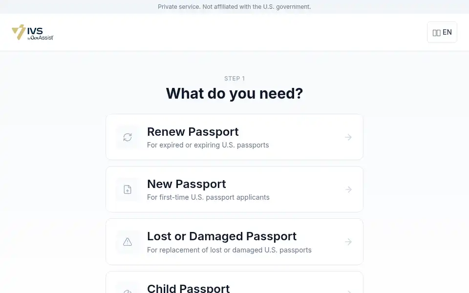 Screenshot of apply.passport.ivs.us
