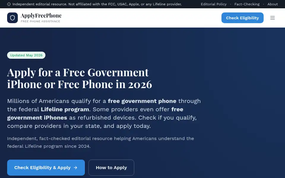 Screenshot of applyfreephone.com