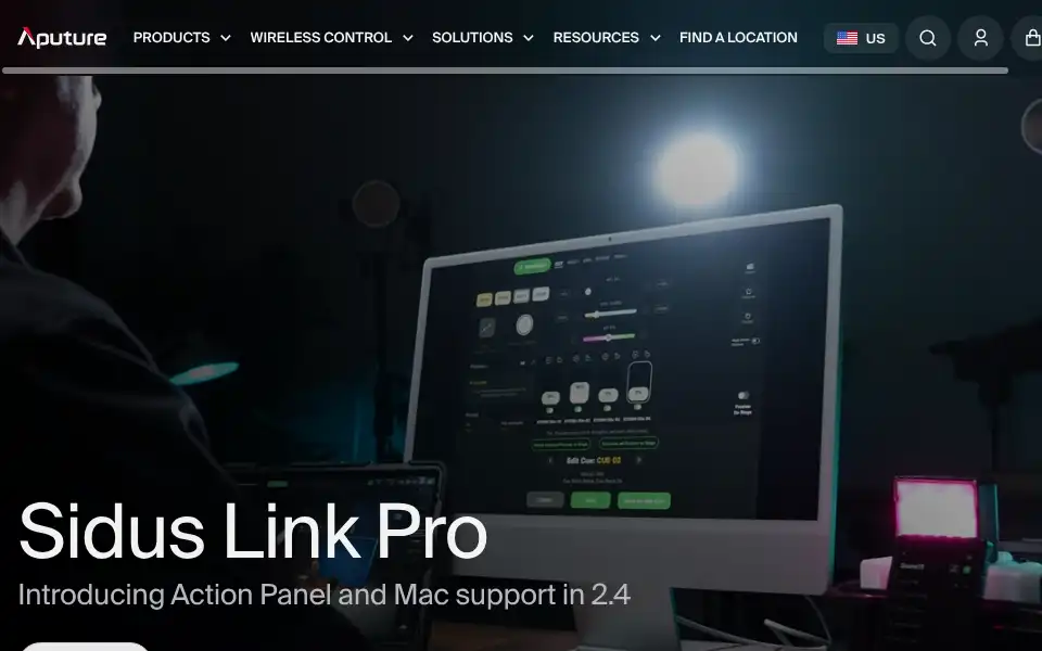 Screenshot of aputure.com