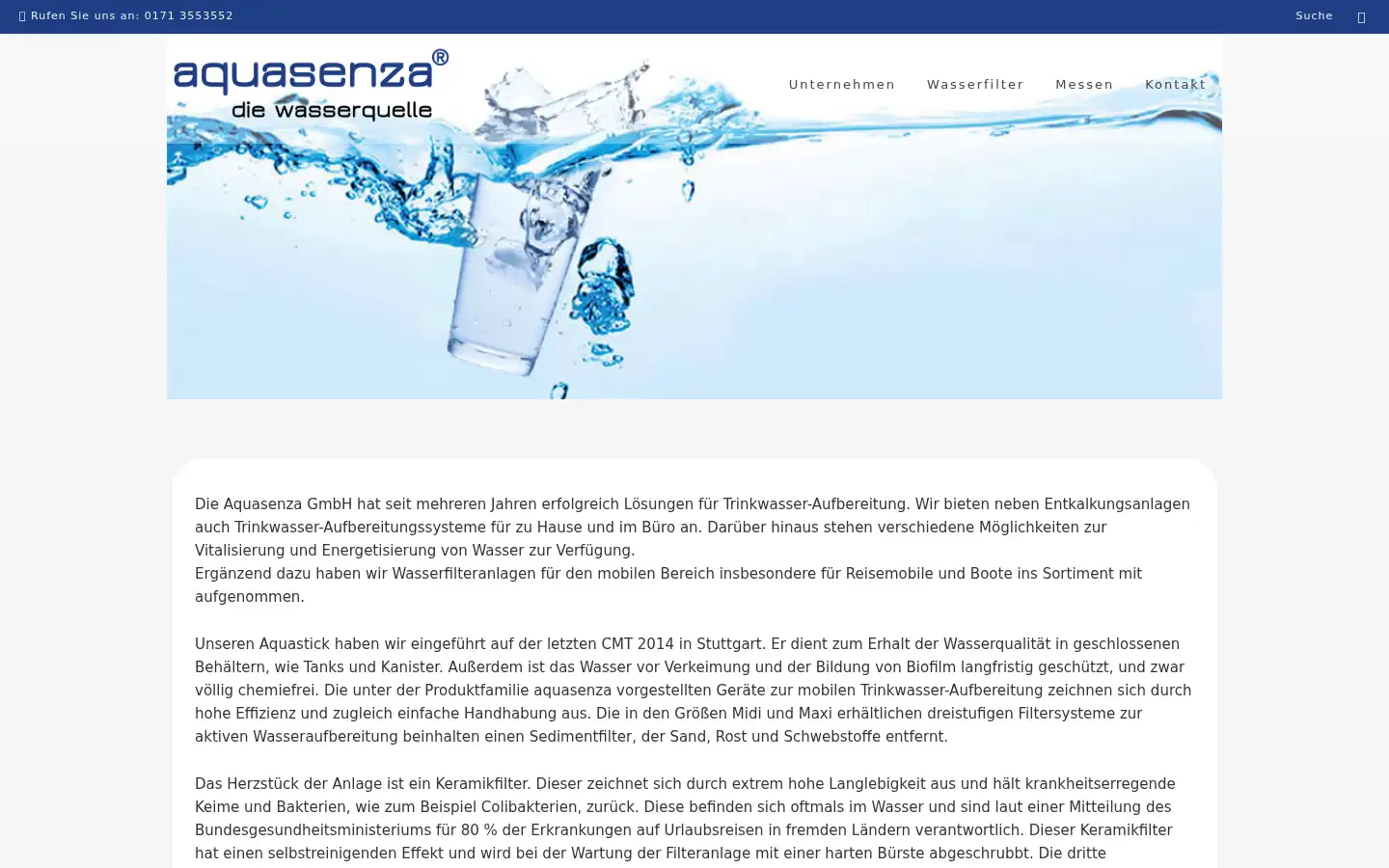 Screenshot of aquasenza.com