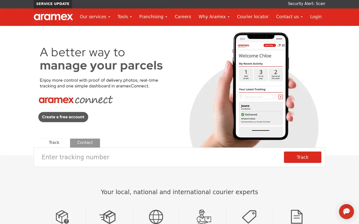 Screenshot of aramex.co.nz