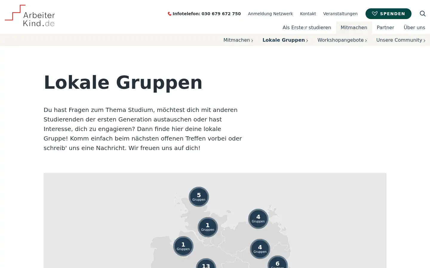 Screenshot of arbeiterkind.de