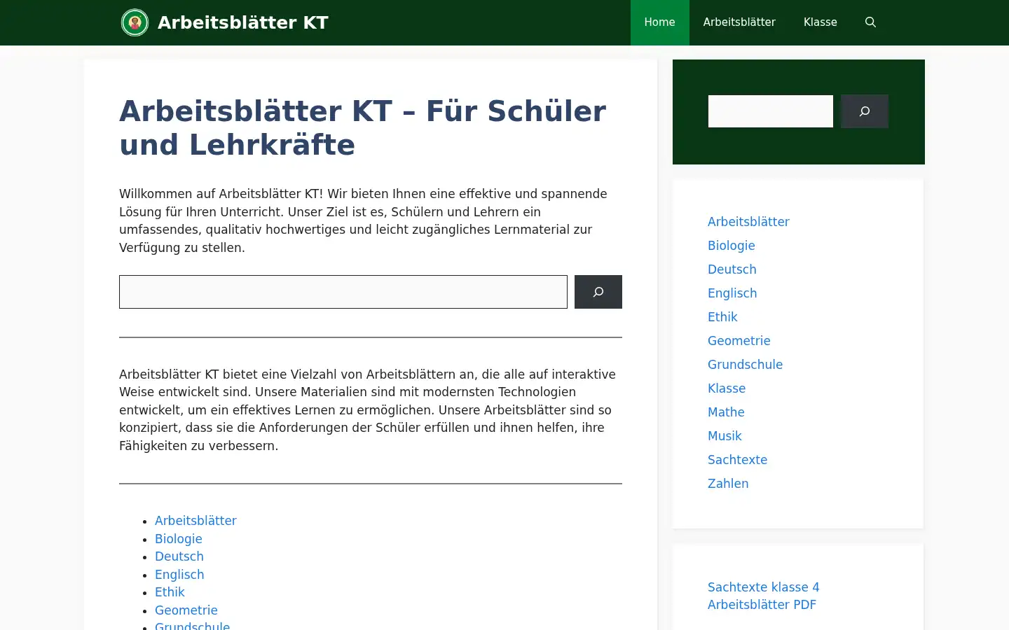 Screenshot of arbeitsblatter-kt.com
