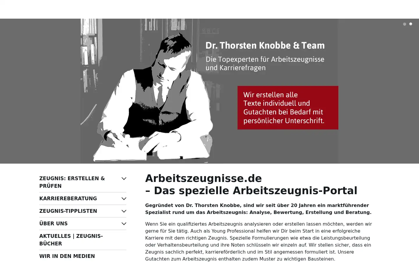 Screenshot of arbeitszeugnisse.de
