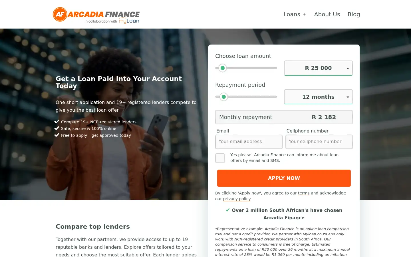 Screenshot of arcadiafinance.co.za