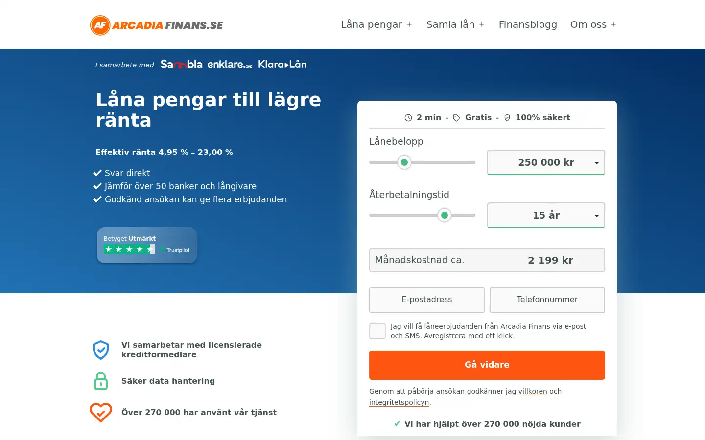 Screenshot of arcadiafinans.se