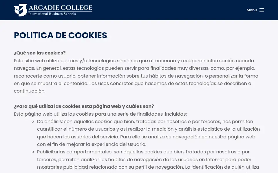 Screenshot of arcadiecollege.com