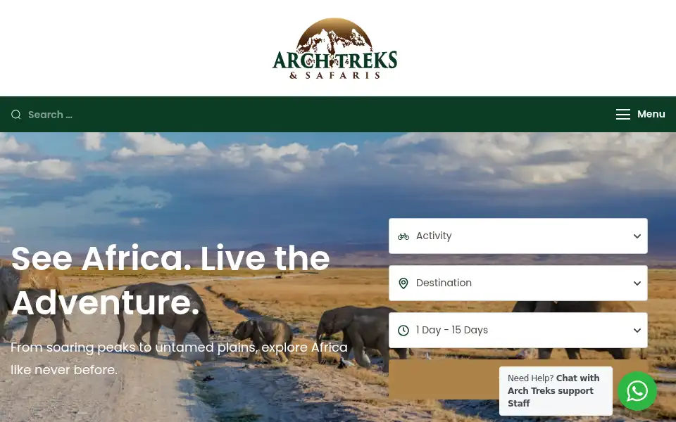 Screenshot of archtreksafaris.com