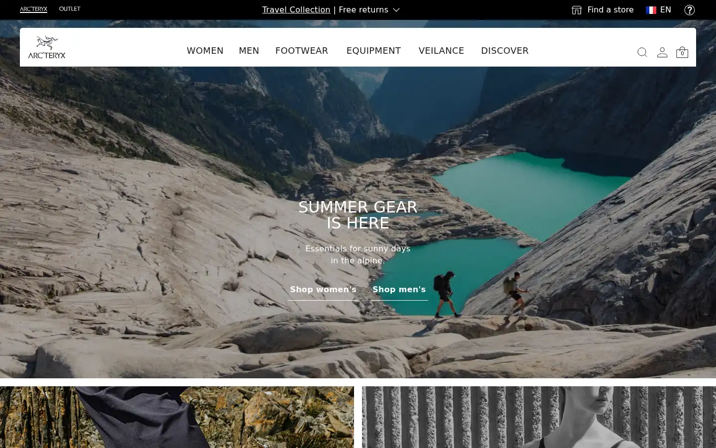 Screenshot of arcteryx.com