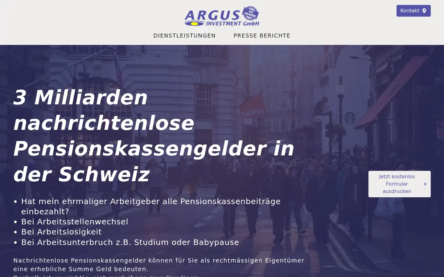 Screenshot of argusinvestment.ch