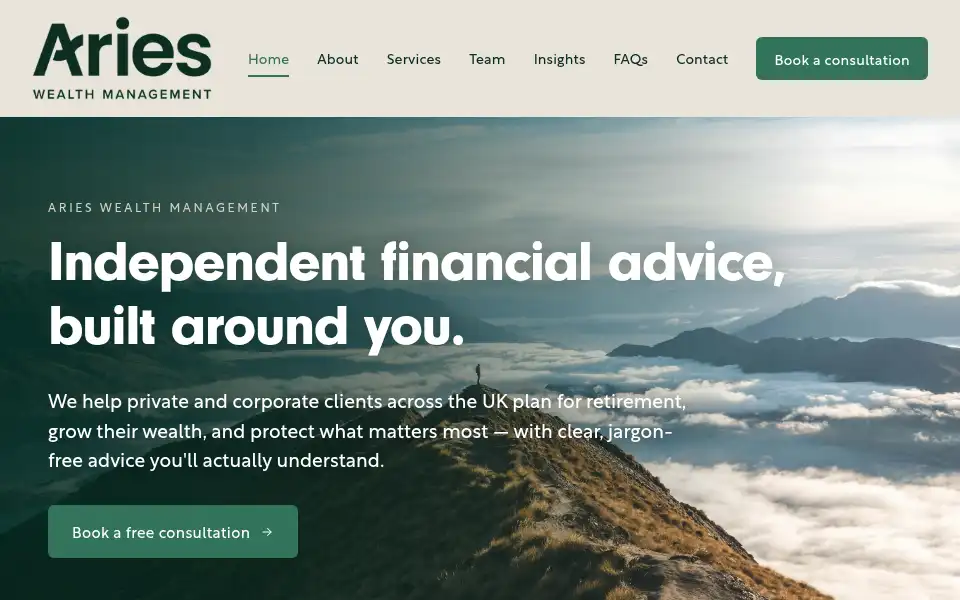 Screenshot of arieswealth.co.uk