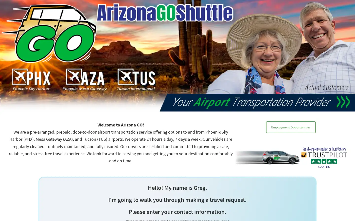 Screenshot of arizonagoshuttle.com