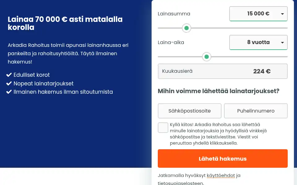 Screenshot of arkadiarahoitus.fi