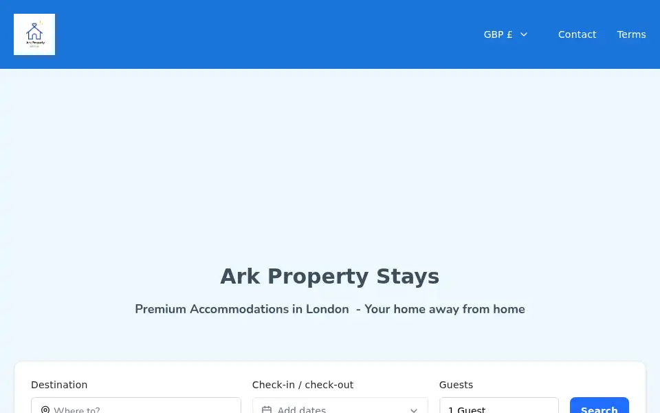 Screenshot of arkstays.guestybookings.com