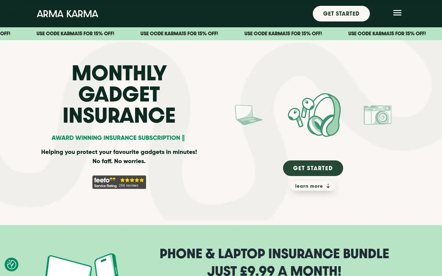 Screenshot of armakarma.insure