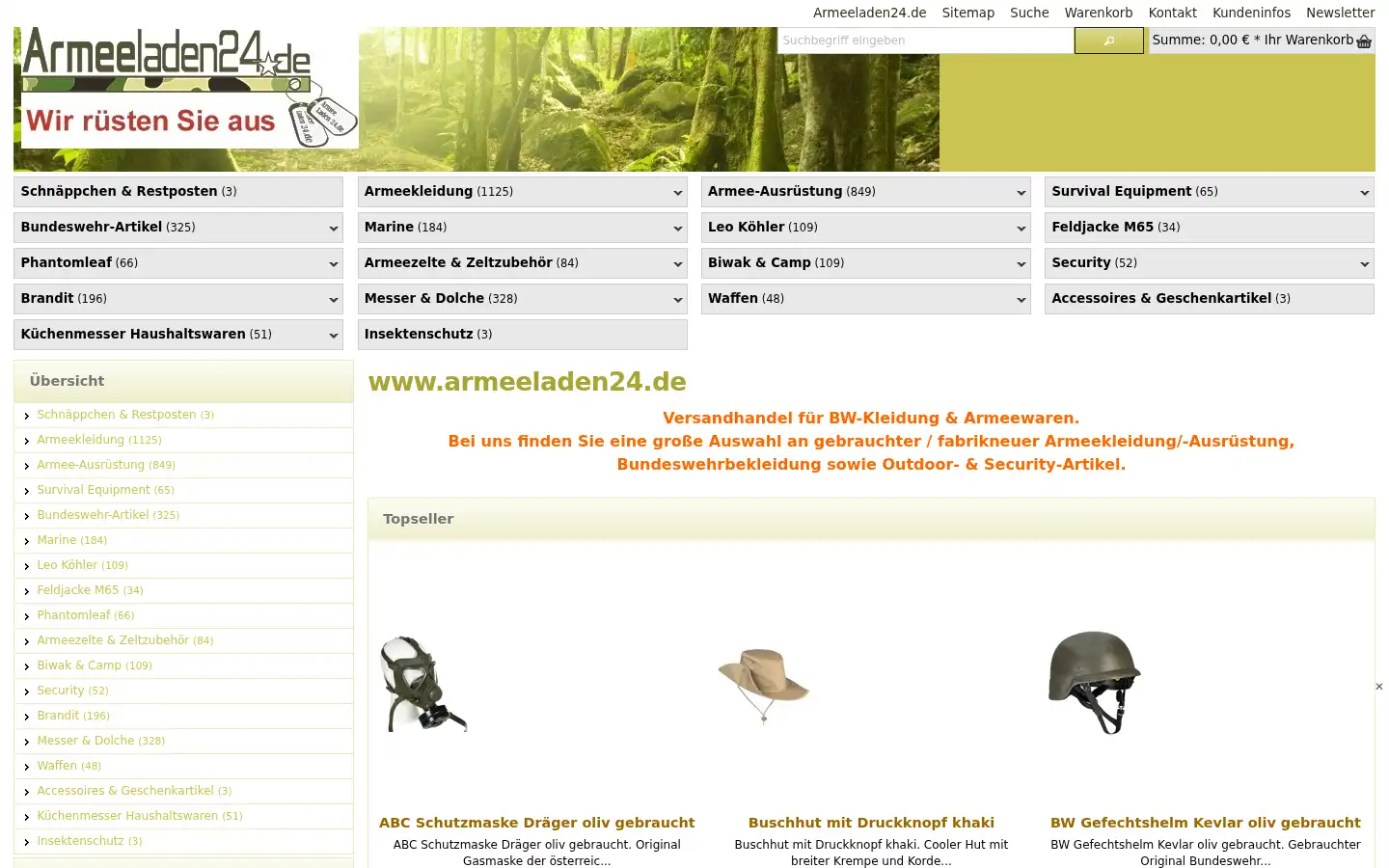 Screenshot of armeeladen24.de