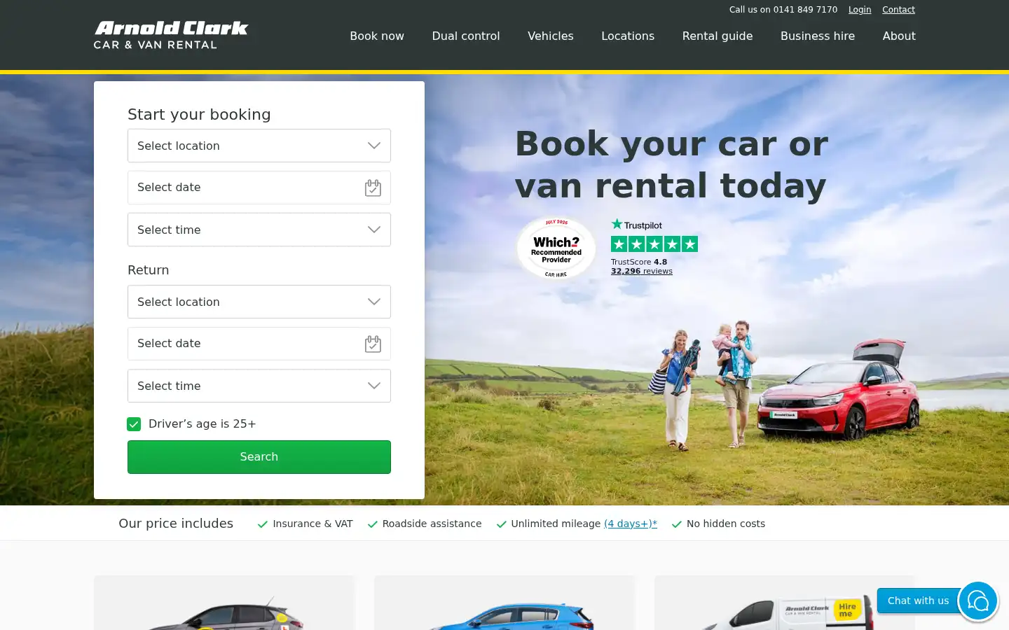 Screenshot of arnoldclarkrental.com