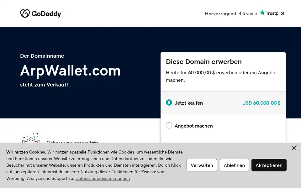Screenshot of arpwallet.com