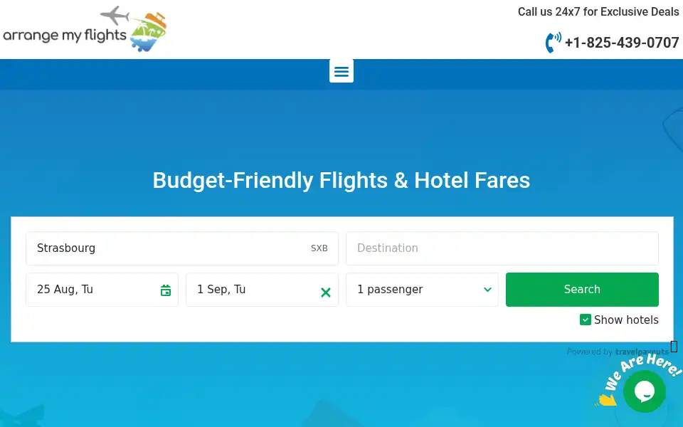 Screenshot of arrangemyflights.com