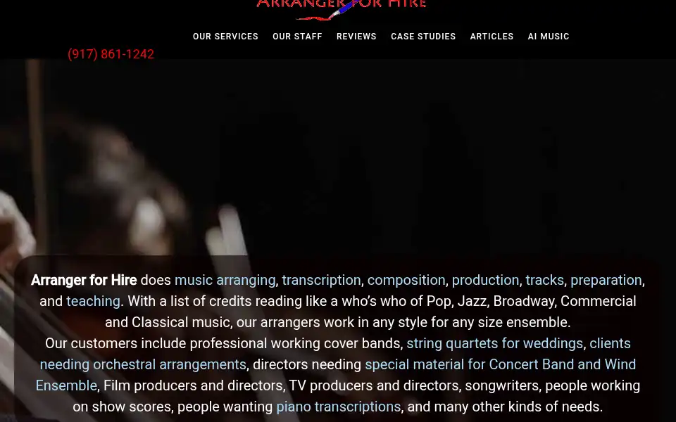 Screenshot of arrangerforhire.com