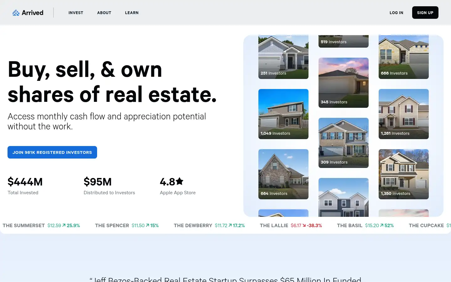 Screenshot of arrived.com