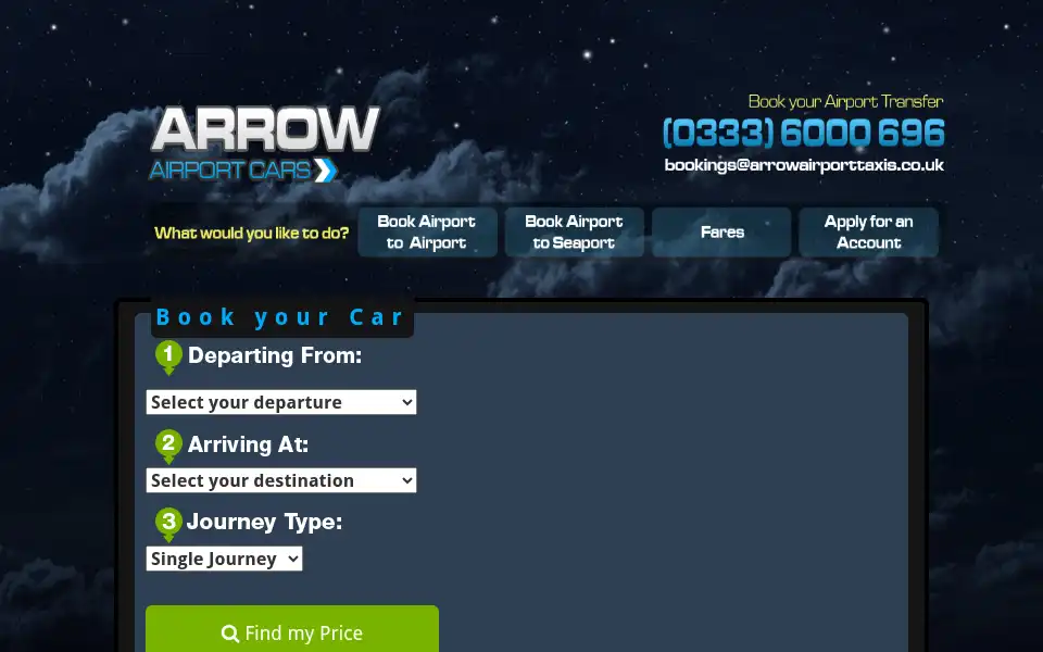 Screenshot of arrowairporttaxis.co.uk